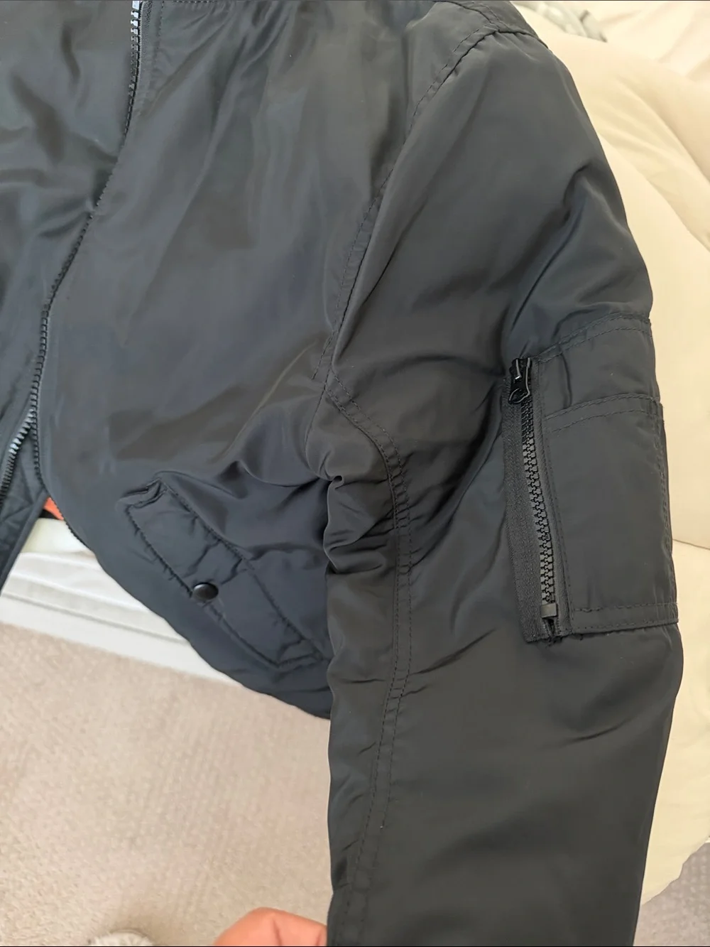 H&M Black Bomber Jacket with Orange Lining